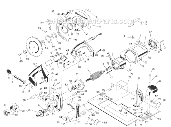Page A Diagram and Parts List for Type 6 Black and Decker Circular Saw